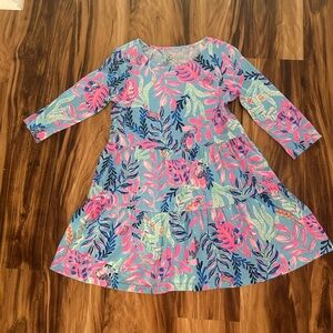 Lilly Pulitzer Blue and Pink A-line Casual Dress with 3/4 Raglan Sleeves